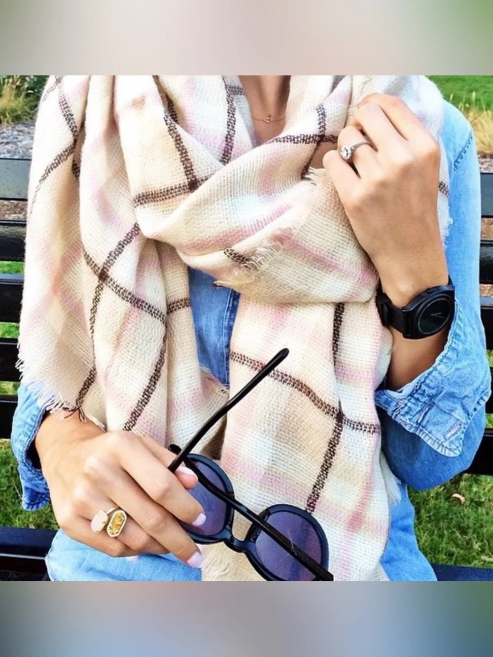Kate Spade New York Transatlantic Plaid Blanket Scarf Plaid Lightweight Wrap